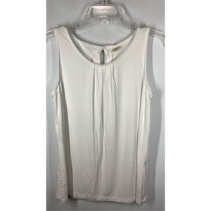 iGENJUN Women's Sleeveless Keyhole Back Button Pleated Top White Size Small